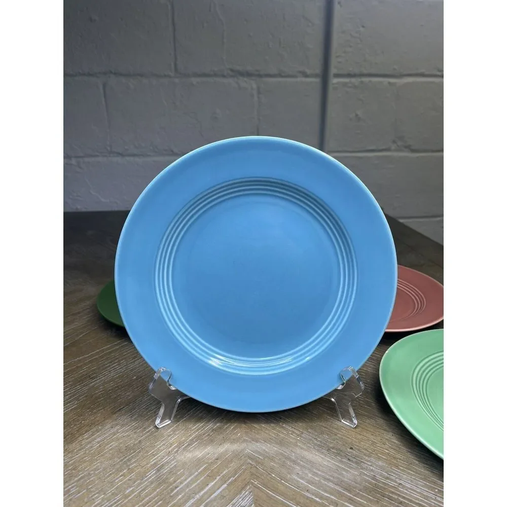 4 VTG HOMER LAUGHLIN HARLEQUIN Luncheon PLATE 9 1/4 Rose Light Green Forest Blue
